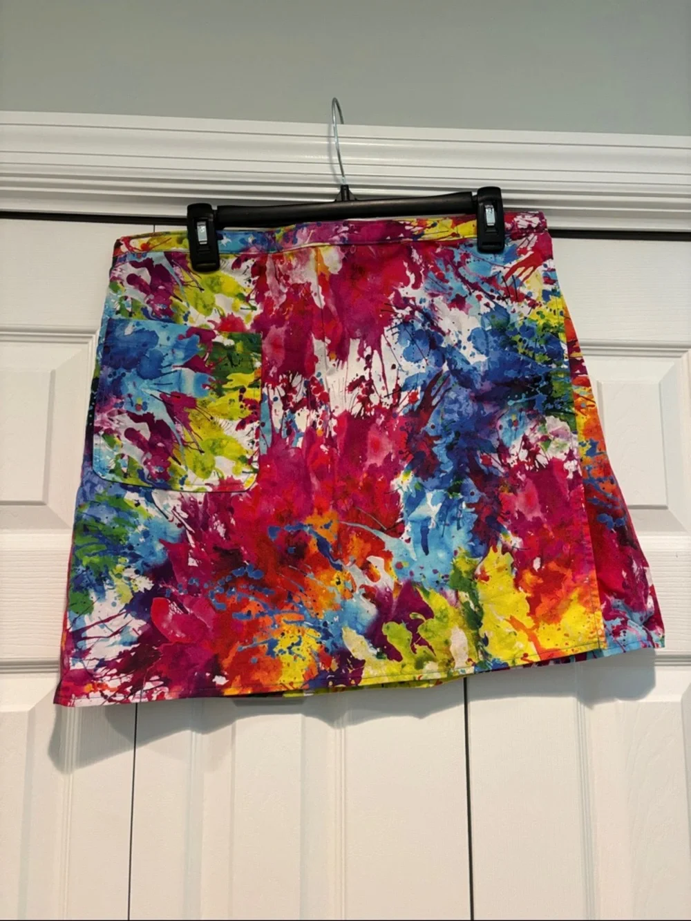 Vibrant Multicolor Paint-Print Mini Wrap Skirt